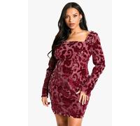 boohoo Women's Plus Demask Square Neck Bodycon Dress in Berry | Size: 20