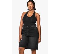 boohoo Women's Plus Denim Jort in Washed Black | Size: 24