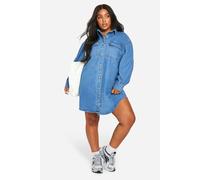 boohoo Women's Plus Denim Oversized Shirt Dress in Mid Blue | Size: 18