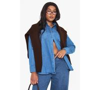 boohoo Women's Plus Denim Pocket Shirt in Mid Blue | Size: 28