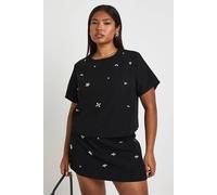 boohoo Women's Plus Diamante Boxy T-Shirt in Black | Size: 22