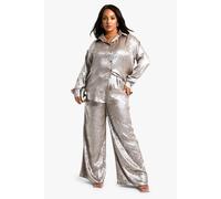 boohoo Women's Plus Diamante Metallic Wide Leg Trouser in Champagne | Size: 22