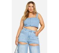 boohoo Women's Plus Diamante Trim Denim Top in Light Blue | Size: 28