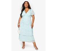 boohoo Women's Plus Ditsy Chiffon Ruched Maxi Dress in Mint | Size: 18