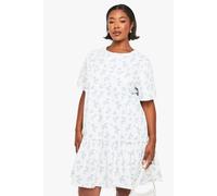 boohoo Women's Plus Ditsy Drop Hem Smock Dress in Pastel Blue | Size: 22