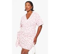 boohoo Women's Plus Ditsy Drop Waist Wrap Dress in Pink | Size: 20