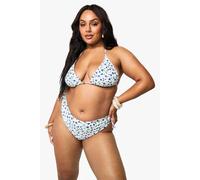 boohoo Women's Plus Ditsy Floral Beaded Triangle Bikini Top in Purple | Size: 28