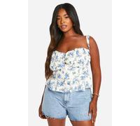 boohoo Women's Plus Ditsy Floral Peplum Corset Top in Cream | Size: 28