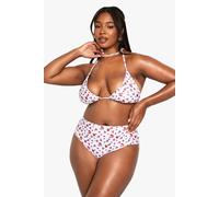 boohoo Women's Plus Ditsy Floral Triangle Bikini Set in Red | Size: 26