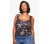 boohoo Women's Plus Ditsy Lace Detail Bengaline Top in Black | Size: 26