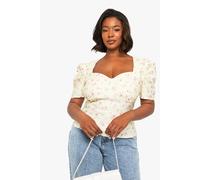 boohoo Women's Plus Ditsy Puff Sleeve Top in Lemon | Size: 24