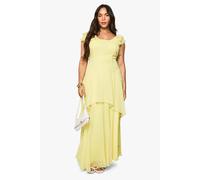 boohoo Women's Plus Dobby Chiffon Tiered Maxi Dress in Lemon | Size: 28