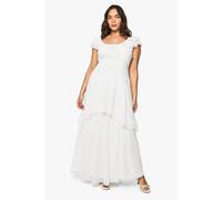 boohoo Women's Plus Dobby Chiffon Tiered Maxi Dress in White | Size: 16