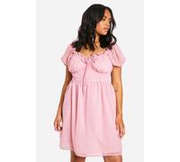 boohoo Women's Plus Dobby Puff Sleeve Mini Dress in Baby Pink | Size: 18