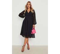 boohoo Women's Plus Dobby Twist Front Midi Dress in Black | Size: 28