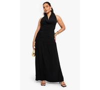 boohoo Women's Plus Double Layer Ruched Cowl Detail Maxi Dress in Black | Size: 28