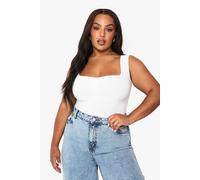 boohoo Women's Plus Double Layer Ruched Front Bodysuit in White | Size: 22