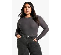 boohoo Women's Plus Double Layer Ruched Long Sleeve Top in Charcoal | Size: 28