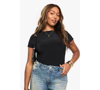 boohoo Women's Plus Double Layer Slinky Fitted T-Shirt in Black | Size: 16