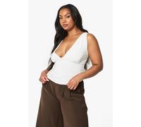 boohoo Women's Plus Double Layer Slinky Plunge Top in White | Size: 16