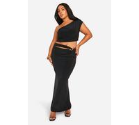 boohoo Women's Plus Double Slinky Cut Out Trim Detail Maxi Skirt in Black | Size: 20