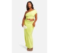 boohoo Women's Plus Double Slinky Cut Out Trim Detail Maxi Skirt in Lime | Size: 24