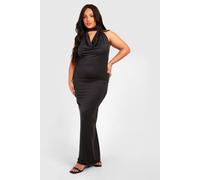 boohoo Women's Plus Drape Halterneck Slinky Maxi Dress in Black | Size: 28