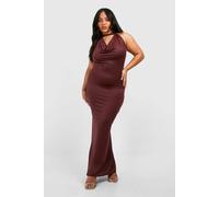 boohoo Women's Plus Drape Halterneck Slinky Maxi Dress in Cherry | Size: 26