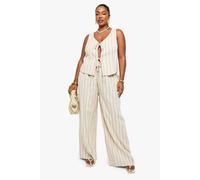 boohoo Women's Plus Drawstring Eye Linen Stripe Trouser in Cream | Size: 22