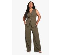 boohoo Women's Plus Drawstring Waist Linen Look Trouser in Khaki | Size: 26