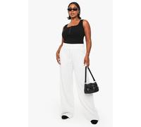 boohoo Women's Plus Drawstring Waist Waffle Trouser in Ecru | Size: 26