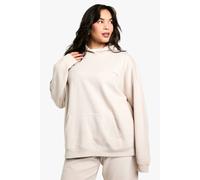 boohoo Women's Plus Dsgn Studio Embroidered Oversized Hoodie in Stone | Size: 16