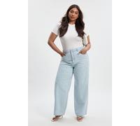 boohoo Women's Plus Embellished High Waist Straight Leg Jean in Bleach Wash | Size: 22