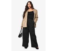 boohoo Women's Plus Extreme Pleated Wide Leg Tailored Trouser in Black | Size: 18