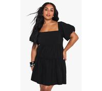 boohoo Women's Plus Extreme Puff Sleeve Tiered Smock Dress in Black | Size: 20