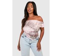 boohoo Women's Plus Faded Leopard Mesh Cowl Front & Back Top in Brown | Size: 26