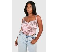 boohoo Women's Plus Faded Leopard Mesh Tie Shoulder Corset Top in Brown | Size: 26