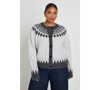 boohoo Women's Plus Fairisle Knit High Neck Cardigan in Grey | Size: 20/22
