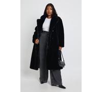 boohoo Women's Plus Faux Fur Longline Coat in Black | Size: 22