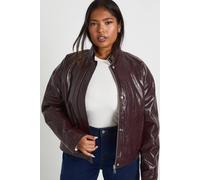 boohoo Women's Plus Faux Leather Oversized Jacket in Burgundy | Size: 22