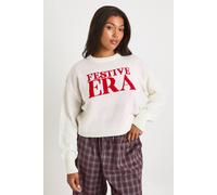 boohoo Women's Plus Festive Era Cropped Christmas Jumper in Ecru | Size: 16/18