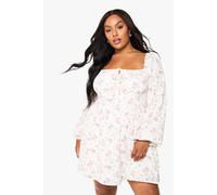 boohoo Women's Plus Floral Chiffon Blouson Skater Dress in Pink | Size: 18