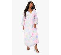 boohoo Women's Plus Floral Chiffon Ruffle Volume Sleeve Maxi Dress in Blush | Size: 26