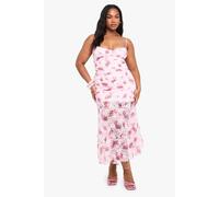 boohoo Women's Plus Floral Lace Ruched Midaxi Dress in Pink | Size: 28