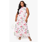 boohoo Women's Plus Floral Mesh Ruched Drop Hem Maxi Dress in Lilac | Size: 26