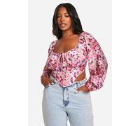 boohoo Women's Plus Floral Tie Front Corset Top in Pink | Size: 28