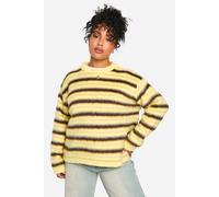 boohoo Women's Plus Fluffy Striped Jumper in Lemon | Size: 22