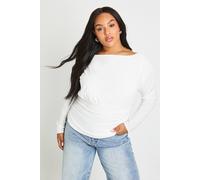 boohoo Women's Plus Gathered Panel Long Angel Sleeve Blouson Top in White | Size: 16
