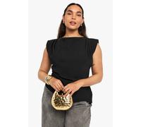 boohoo Women's Plus Gathered Shoulder Pad Asymmetric Blouse in Black | Size: 28