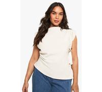 boohoo Women's Plus Gathered Shoulder Pad Asymmetric Blouse in Ecru | Size: 24